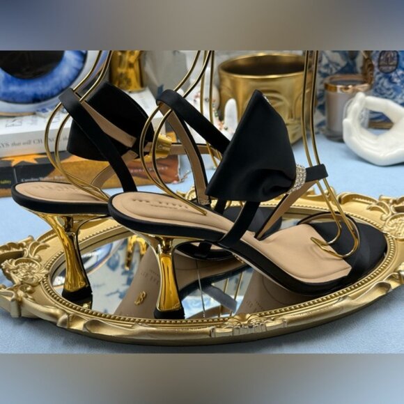 🆕 TED BAKER 🧿 NWOB Belle Black Satin Half Bow Sandal, Sz 38.5 US 8 - Picture 11 of 16